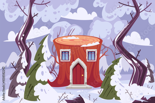 Winter city town snow forest village cityscape concept. Vector graphic design illustration element