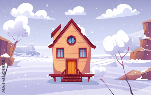 Winter city town snow forest village cityscape concept. Vector graphic design illustration element