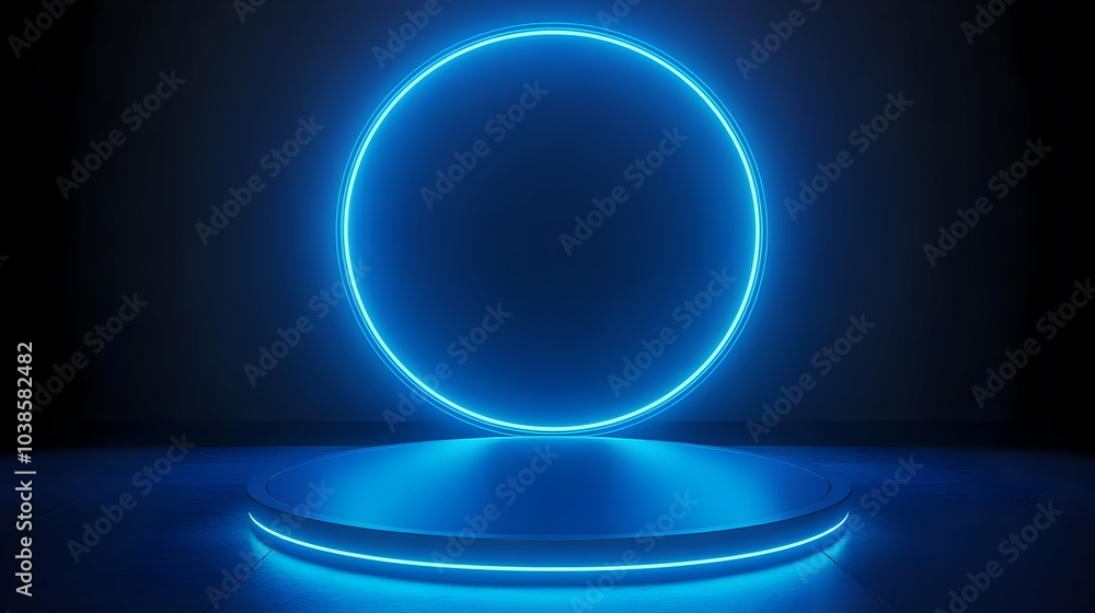 Glowing Blue Neon Pod on Dark Background Glowing Blue Neon Pod on Dark Background