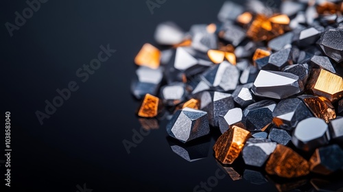 Macro view of polished lithium and cobalt minerals with reflective surfaces, evoking the high-tech materials used in EV battery production photo