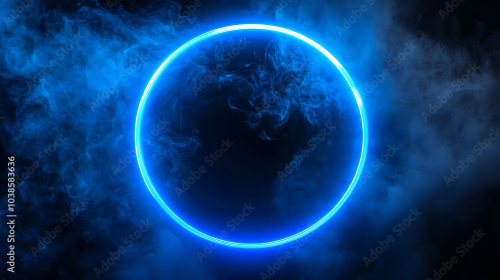 Glowing Blue Neon Ring on Dark Background Glowing Blue Neon Ring on Dark Background