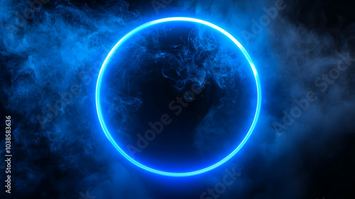 Glowing Blue Neon Ring on Dark Background