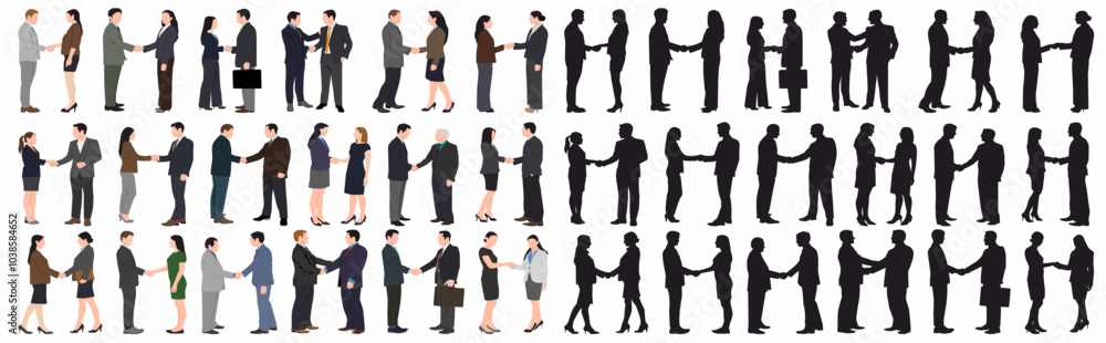 Obraz premium Growth. Agreement. Business people shaking hands after signing contract. Concept business vector illustration. 