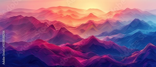 Vibrant sunset over a mountain range, with pink, purple, and blue hues.