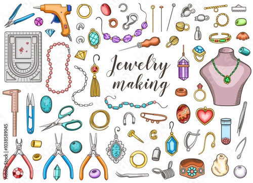 Tools and beads for making jewelry.