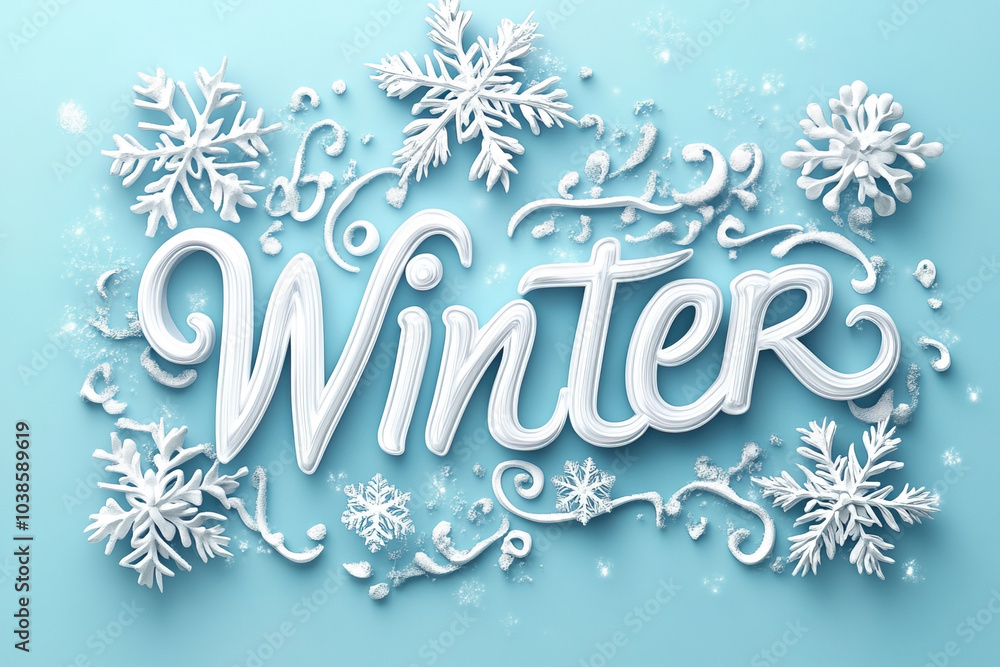 The word WINTER surrounded with snowflakes The word WINTER surrounded with snowflakes