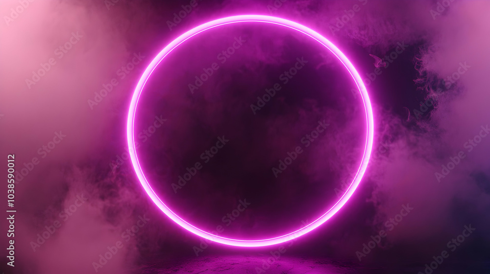 Fototapeta premium Glowing Pink Neon Circle on Dark Background