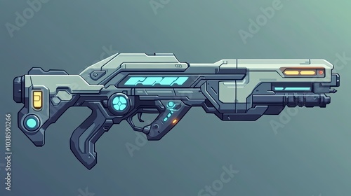 Weapon, laser gun game asset for mobile game, sci-fi, platformer, adventure genre