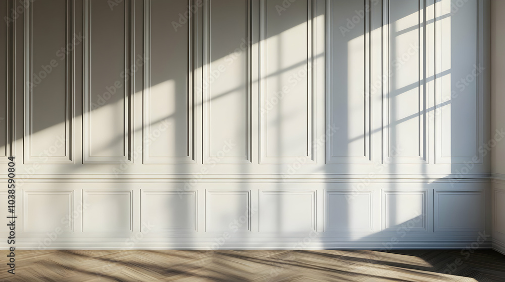 Obraz premium Elegant White Paneled Wall with Beautiful Shadows