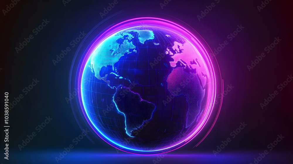 Neon Light Rendering of Earth in Dark Background Neon Light Rendering of Earth in Dark Background