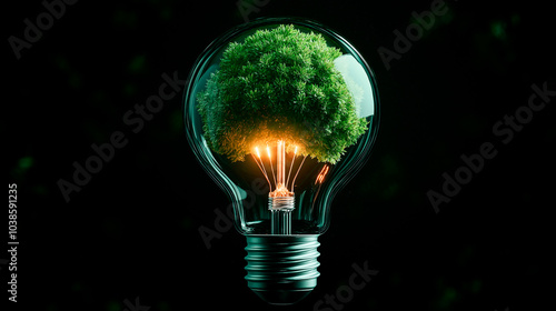 A light bulb is surrounded by plants, technology, green energy concept, eco