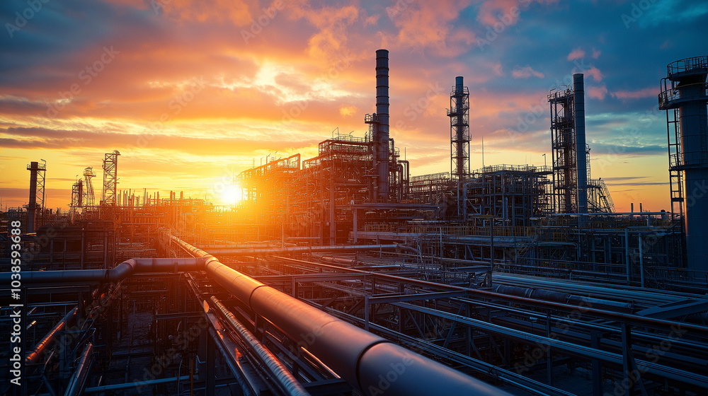 An oil field with large pipes. AI generation An oil field with large pipes. AI generation