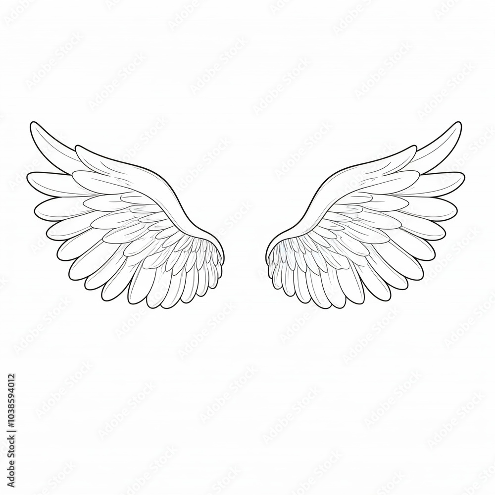 Simple white angel wings. Black and white image. Simple white angel wings. Black and white image.