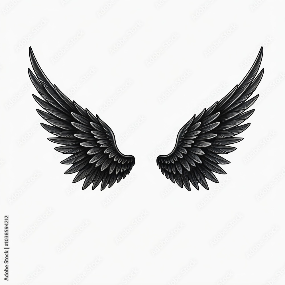 Obraz premium Black angel wings. Black and white image.