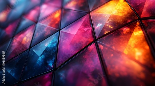 Abstract Triangular Pattern with Glowing Galaxy