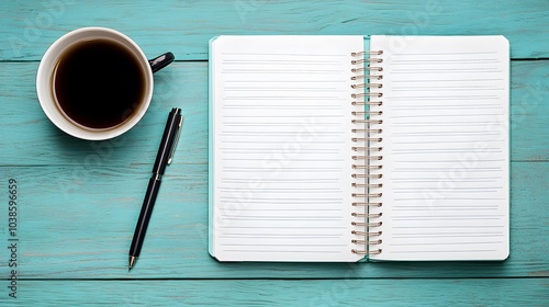 A Tranquil Moment of Reflection: Journaling with a Warm Cup of Tea on a Serene Table. Happy Sunday Life Concept