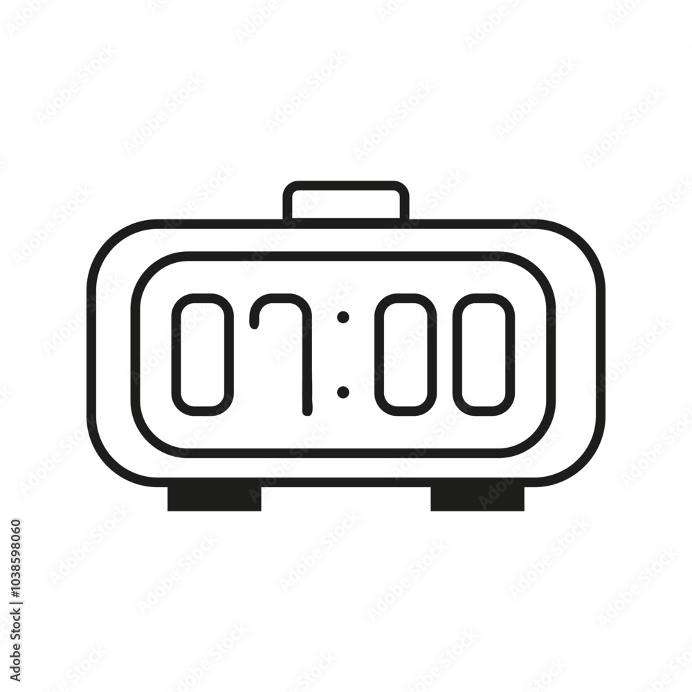 Electronic alarm clock, morning time 7 a.m. Hand drawn doodle illustration. Electronic alarm clock, morning time 7 a.m. Hand drawn doodle illustration.
