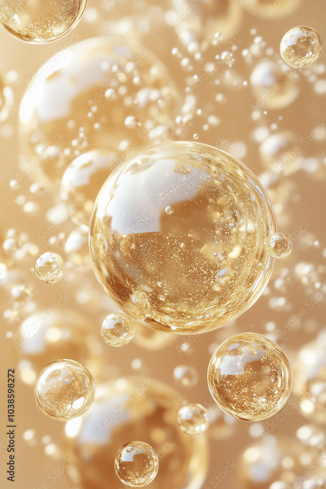 Close up of shiny golden face serum molecules skincare and beauty product concept background. Close up of shiny golden face serum molecules skincare and beauty product concept background.