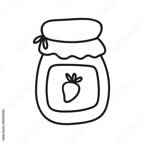 Sweet berries jam in jar. Hand drawn doodle illustration.