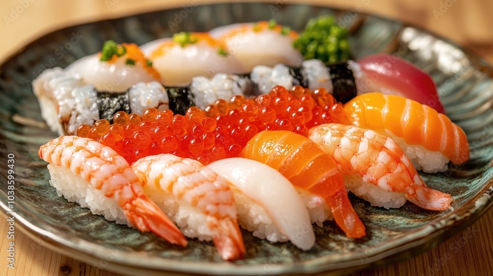 Fresh and Colorful Sushi Platter on Elegant Plate Fresh and Colorful Sushi Platter on Elegant Plate