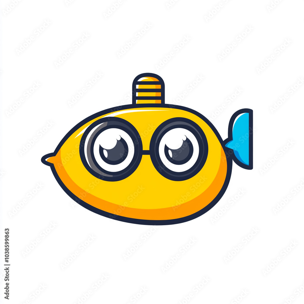 A simple icon of an underwater submarine with glasses, yellow and black outline style. A simple icon of an underwater submarine with glasses, yellow and black outline style.
