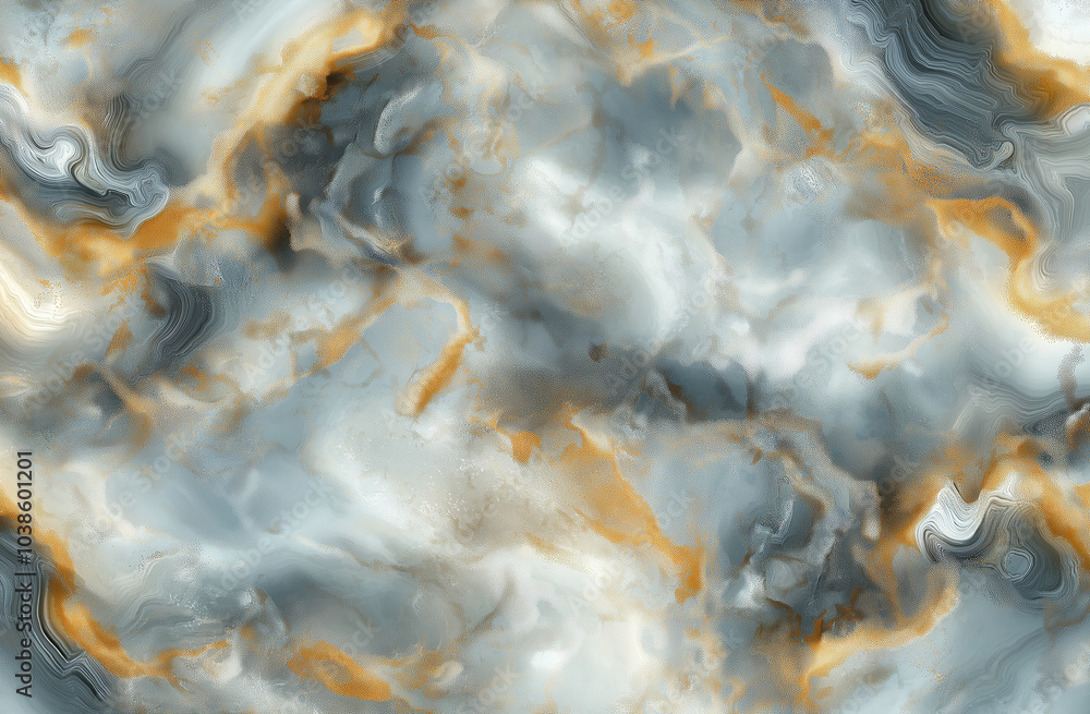 A marble pattern with swirling patterns in shades of white, grey, and gold. The background is a soft blue color A marble pattern with swirling patterns in shades of white, grey, and gold. The background is a soft blue color