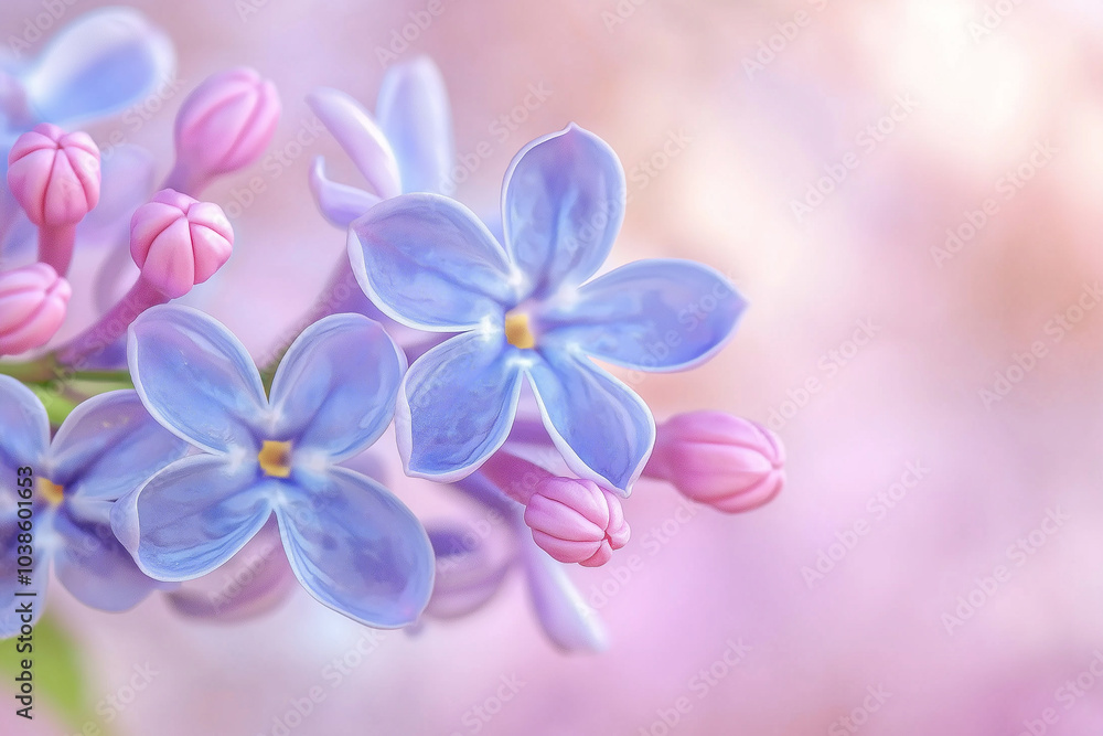 Close-up of lilac flowers in full bloom, with delicate purple petals and soft green foliage. The background is blurred to highlight the intricate details of each flower Close-up of lilac flowers in full bloom, with delicate purple petals and soft green foliage. The background is blurred to highlight the intricate details of each flower