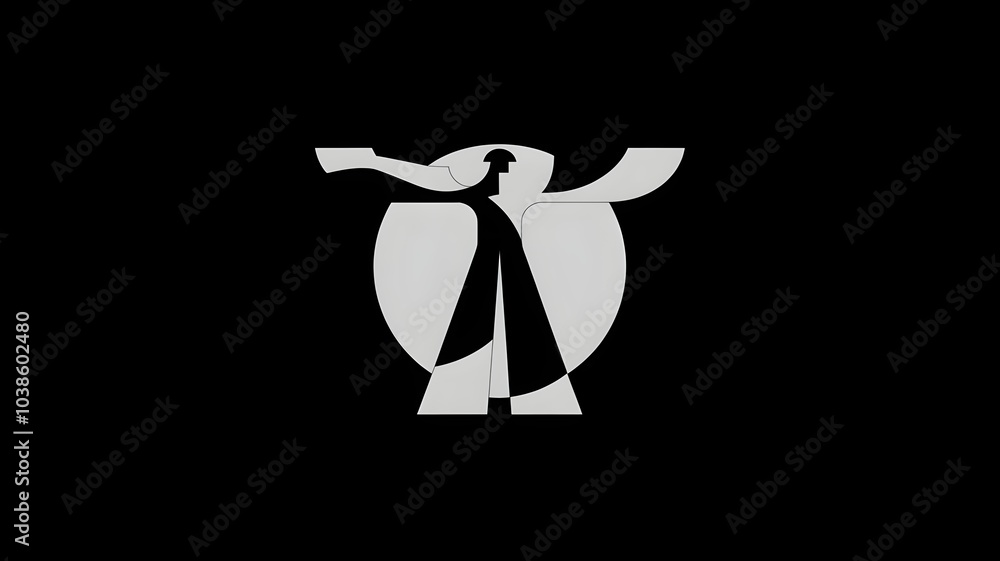 Obraz premium Minimalistic abstract black and white human figure with outstretched arms on black background