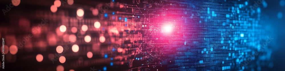 Digital Abstract Futuristic Light Patterns Integrating Red and Blue on a Dark Horizontal Layout : Generative AI Digital Abstract Futuristic Light Patterns Integrating Red and Blue on a Dark Horizontal Layout : Generative AI