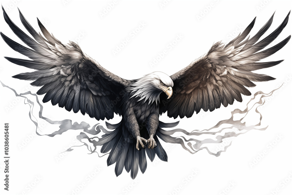Obraz premium Black eagle tattoo on white background. Eagle tattoo. Bird tattoo. Tattoo ideas. For tattoo artists. Tattoo parlor. Love tattoo. Black ink. My tattoo. 
