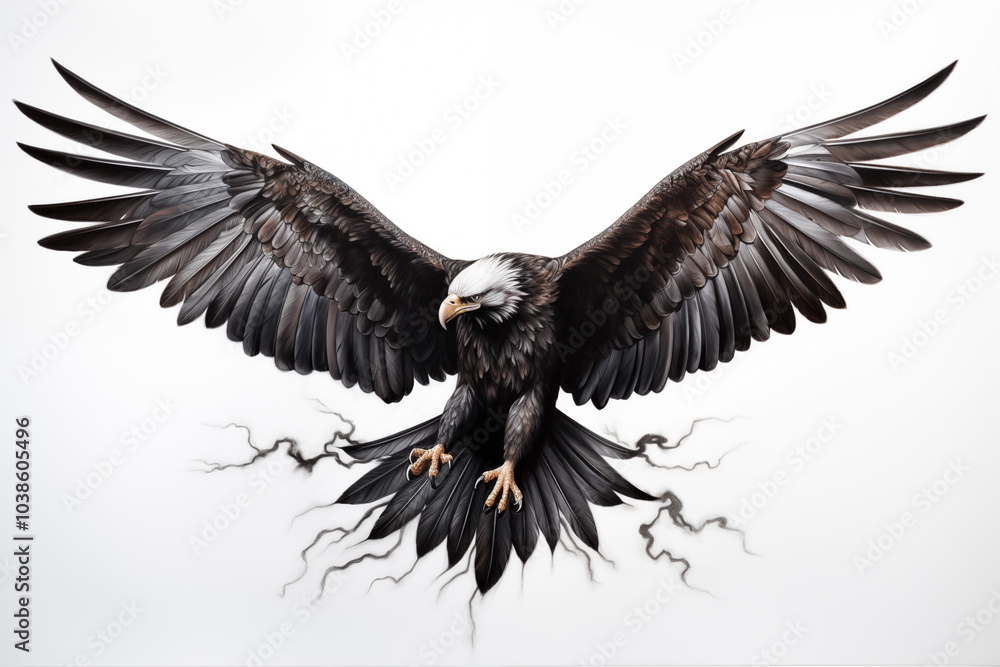 Naklejka premium Black eagle tattoo on white background. Eagle tattoo. Bird tattoo. Tattoo ideas. For tattoo artists. Tattoo parlor. Love tattoo. Black ink. My tattoo. 