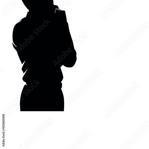 vector Standing with a hand on chin silhouette in white background
