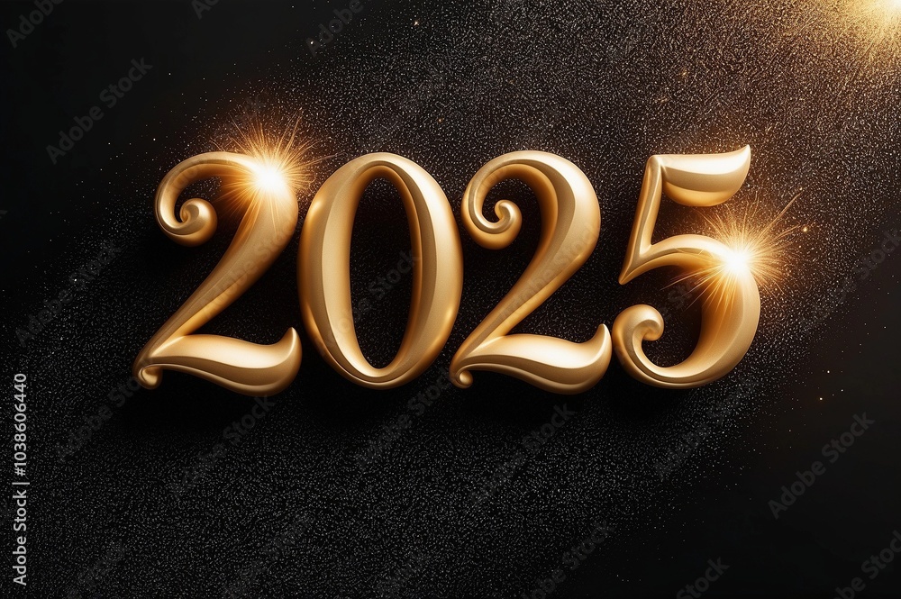 numbers 2025 in shiny gold with sparkling lights on a dark background numbers 2025 in shiny gold with sparkling lights on a dark background
