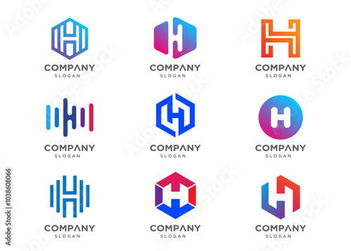 Free Download Abstract letter H logo icon set. Abstract logos collection. Geometrical abstract logos. Icon design. Logo Design for business of modern luxury, elegant, simple. - GFXLoad