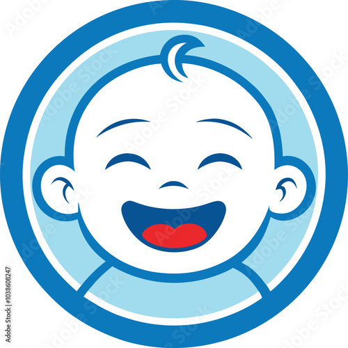 Joyful Baby Icon: A cheerful illustration of a baby's face, radiating happiness and innocence, perfect for children's products, websites, and apps.  