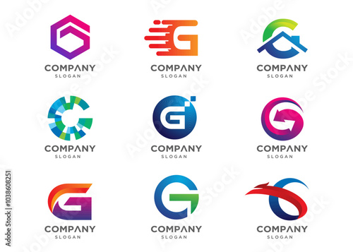 Abstract letter G logo icon set. Abstract logos collection. Geometrical abstract logos. Icon design. Logo Design for business of modern luxury, elegant, simple.