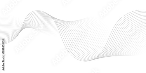 Abstract gray wave dynamic curve lines on transparent background with flowing particles. Digital energy waves technology concept. Modern backdrop design for business, presentation, banner.