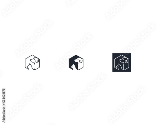 Dog and cat logo design template vector, line of pet logo design suitable for pet shop, store, cafe, business, hotel, veterinary clinic, Domestic animals vector illustration logotype, sign and symbol.