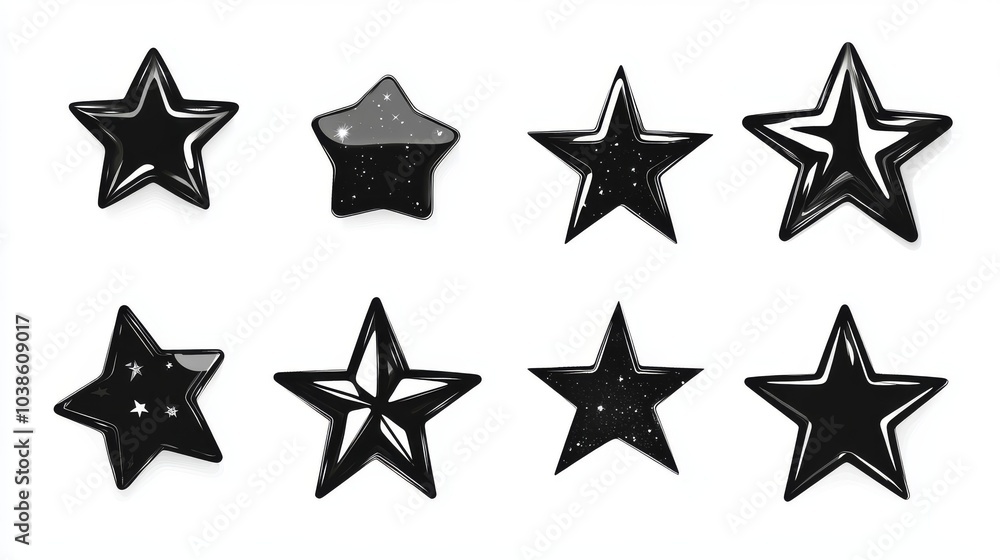 A set of black star icons, each with a different shape. Some stars sparkle. This set of icons is perfect for adding a touch of star power to your designs. A set of black star icons, each with a different shape. Some stars sparkle. This set of icons is perfect for adding a touch of star power to your designs.