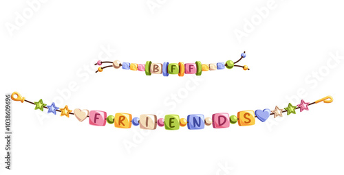 Colorful Beaded Bracelets Spelling Friendship Concept With Vibrant Letter Blocks And Shape Charms Depicting Connection