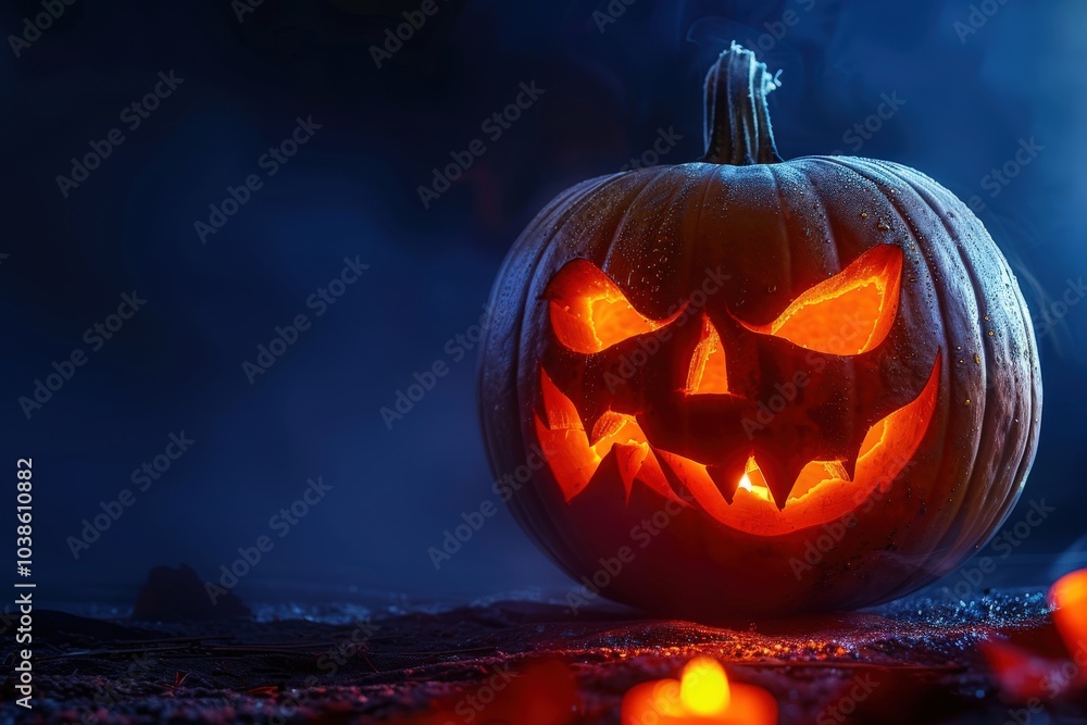 Glowing Jack-o'-Lantern with Evil Grin and Smoke Glowing Jack-o'-Lantern with Evil Grin and Smoke