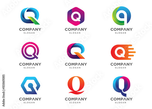 Abstract letter Q logo icon set. Abstract logos collection. Geometrical abstract logos. Icon design. Logo Design for business of modern luxury, elegant, simple.