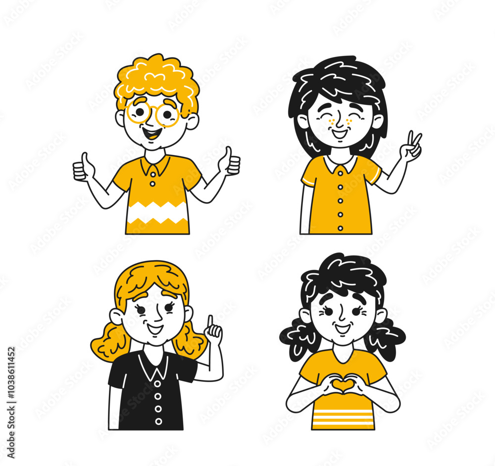 Doodle Characters Of Children Expressing Joy With Vivid Emotions And Happy Expression Capturing The Essence Of Childhood Doodle Characters Of Children Expressing Joy With Vivid Emotions And Happy Expression Capturing The Essence Of Childhood