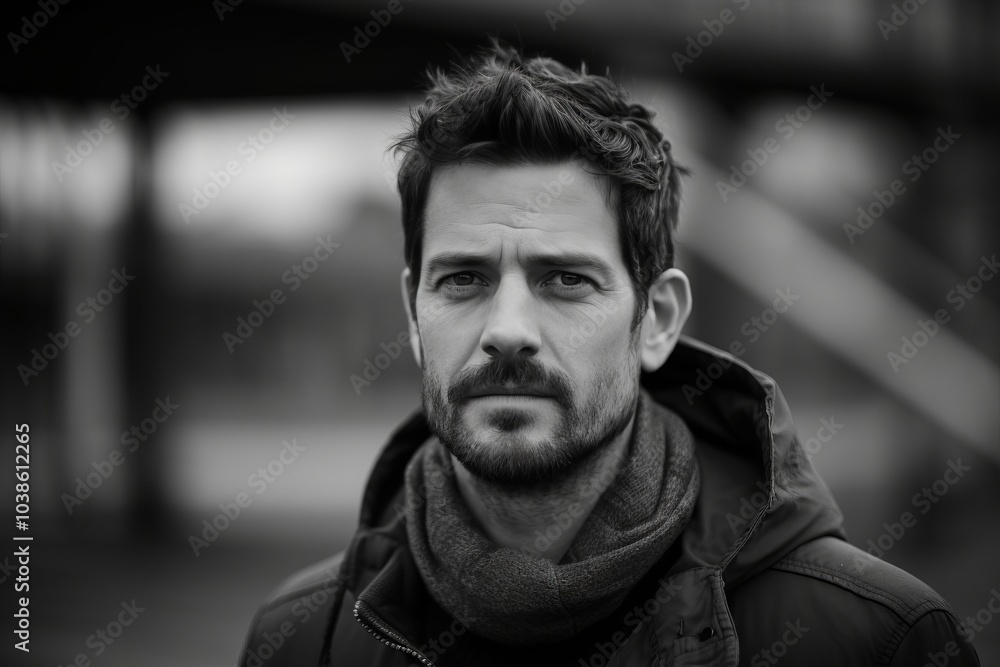 Portrait of a handsome young man with a beard and mustache. Black and white. Portrait of a handsome young man with a beard and mustache. Black and white.