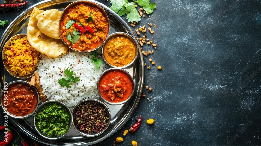Colorful Indian Cuisine on Silver Platter Colorful Indian Cuisine on Silver Platter