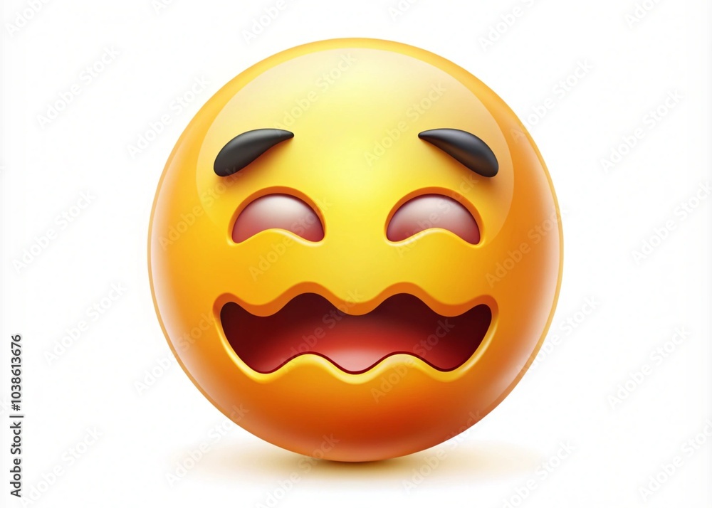 Fototapeta premium An Emoji Face With A Tilted & Wavy Mouth, Signifying Dizziness Or Feeling Lightheaded