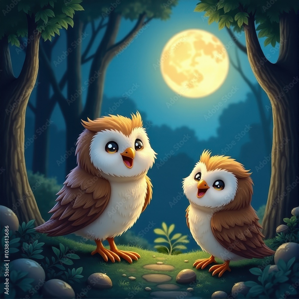 Obraz premium Nighttime Play Owlets and Friends