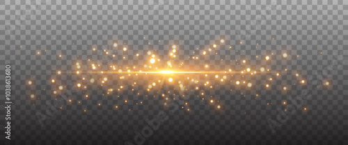 Gold glittering dots, sparkles, particles on a transparent background. Abstract light effect. Gold luminous points. Vector illustration.