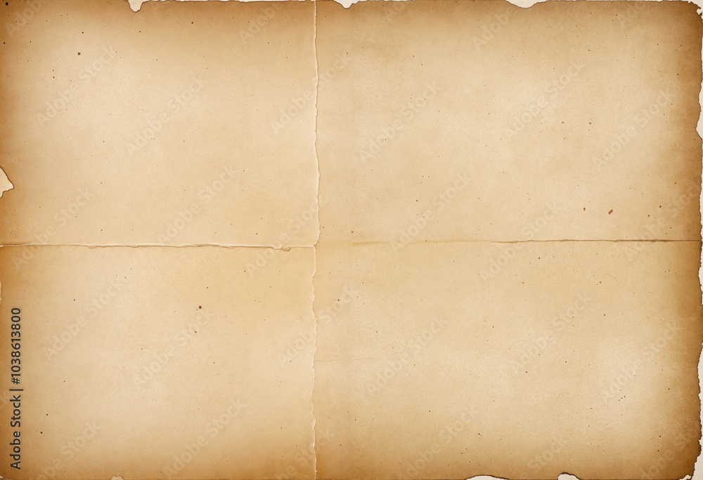 Fototapeta premium A close-up image of a worn-out, aged piece of paper with a dark brown hue, a small tear on the left side, and a slightly darker edge, showcasing its aged and worn-out nature