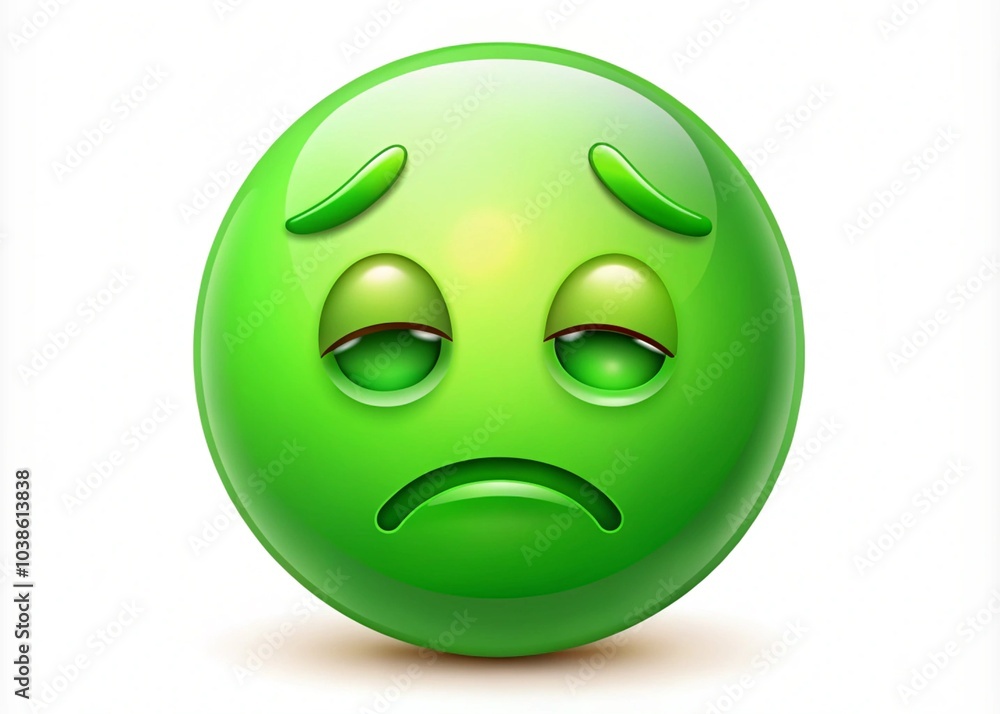 A Green Faced Emoji, Suggesting Nausea Or Feeling Ill A Green Faced Emoji, Suggesting Nausea Or Feeling Ill